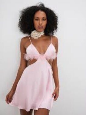 For Love & Lemons NWT Halter Neck Mini Dress Pink Ruffle Cut Out Barbiecore M